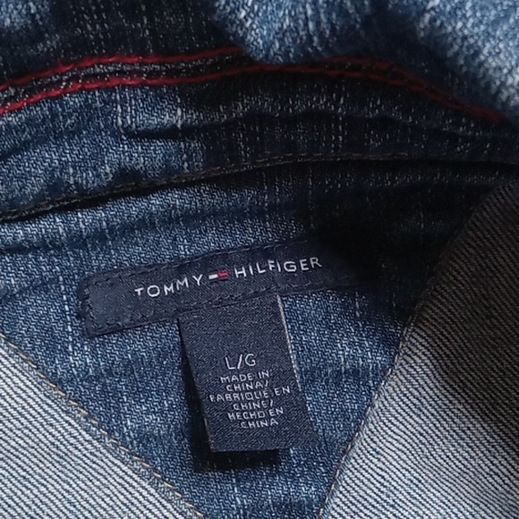 TOMMY HILFIGER Jean Jacket Womens LARGE BLUE Spring  Preowned Summer Winter Chic - Picture 6 of 10
